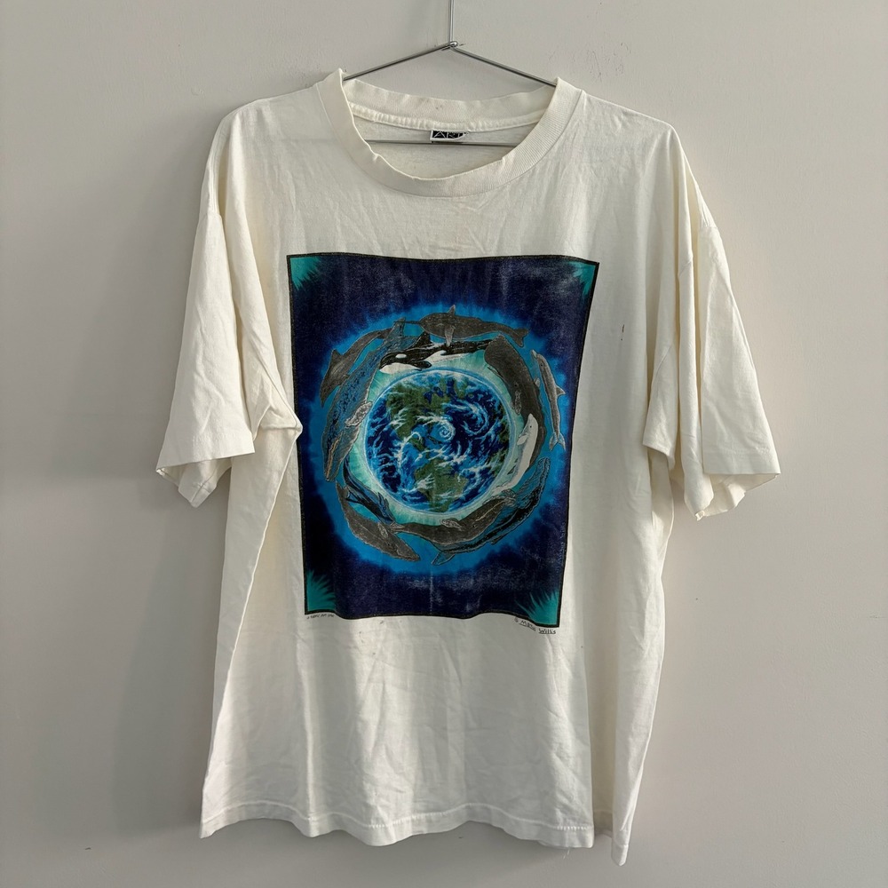 Fabric Art Markus Willis Orca Whale Earth Vintage 90s Graphic T-Shirt White XL